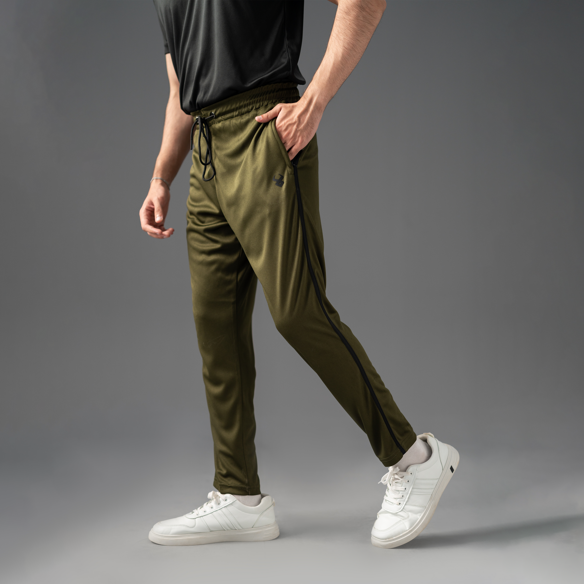 FIREOX Activewear FlowFit Side Stripe Trouser, Olive Green