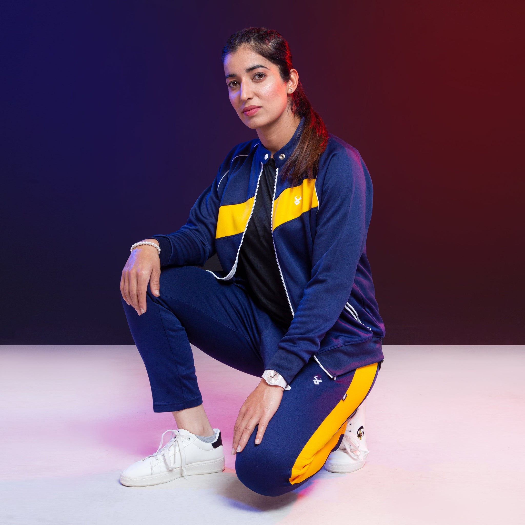 Fireox Women Tracksuit Navy Blue Yellow, 2023