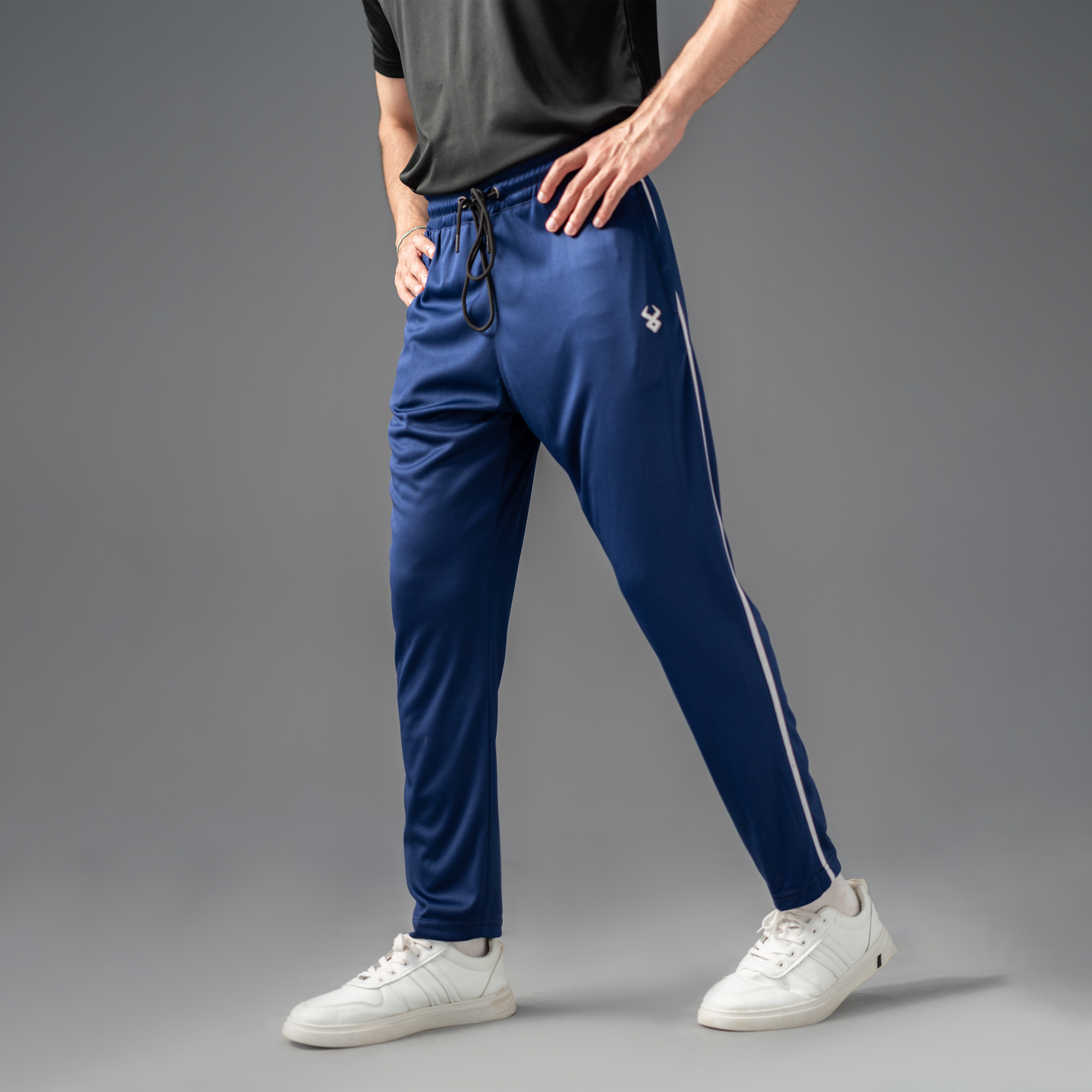 FIREOX Activewear FlowFit Side Stripe Trouser, Navy Blue White