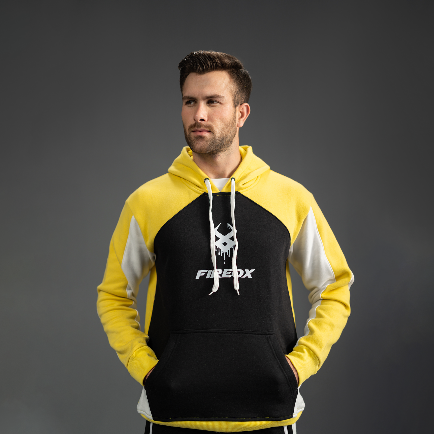 Fireox Mens Hoodie, Yellow Black White, 2025