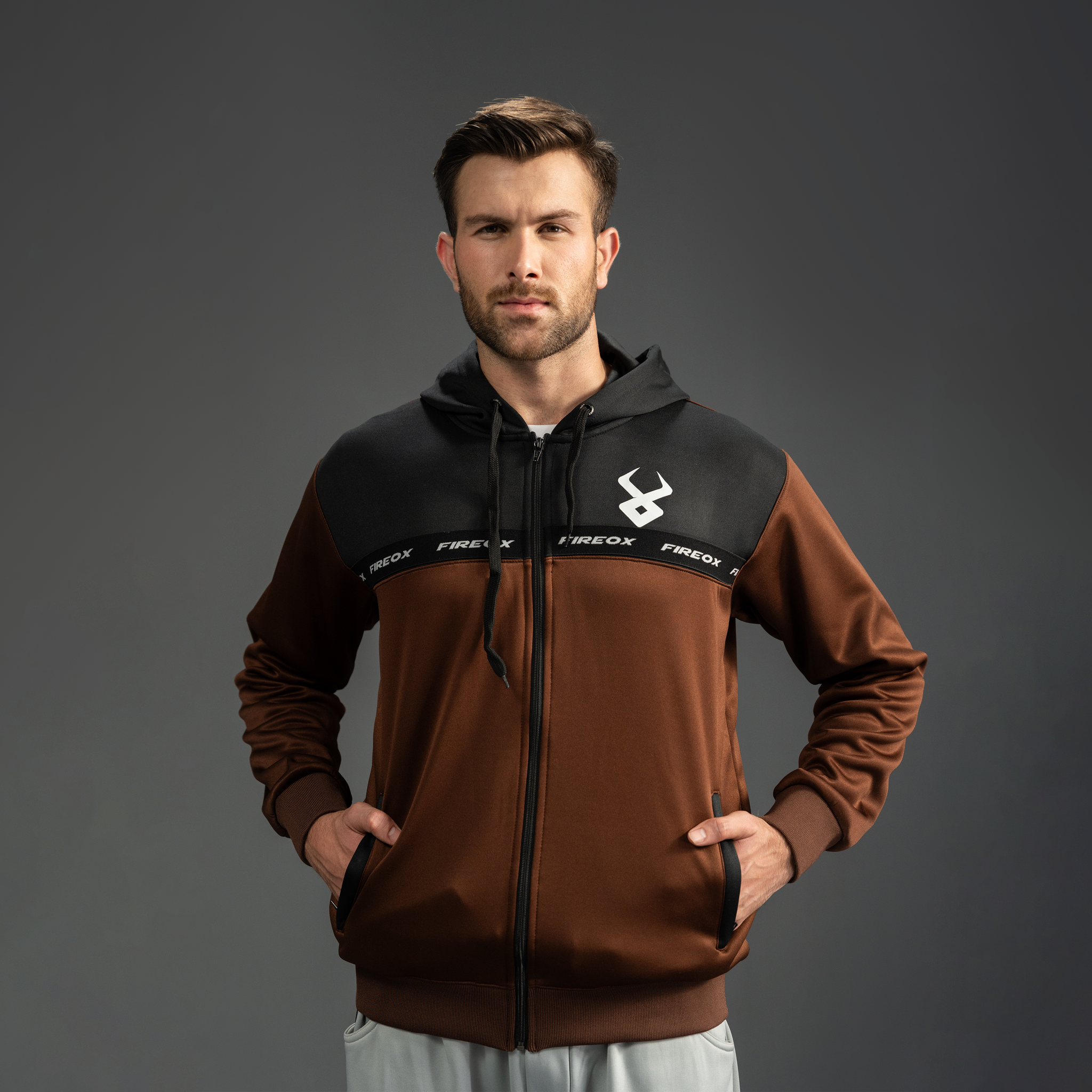 Fireox Mens Zipper Hoodie, Brown Black, 2025