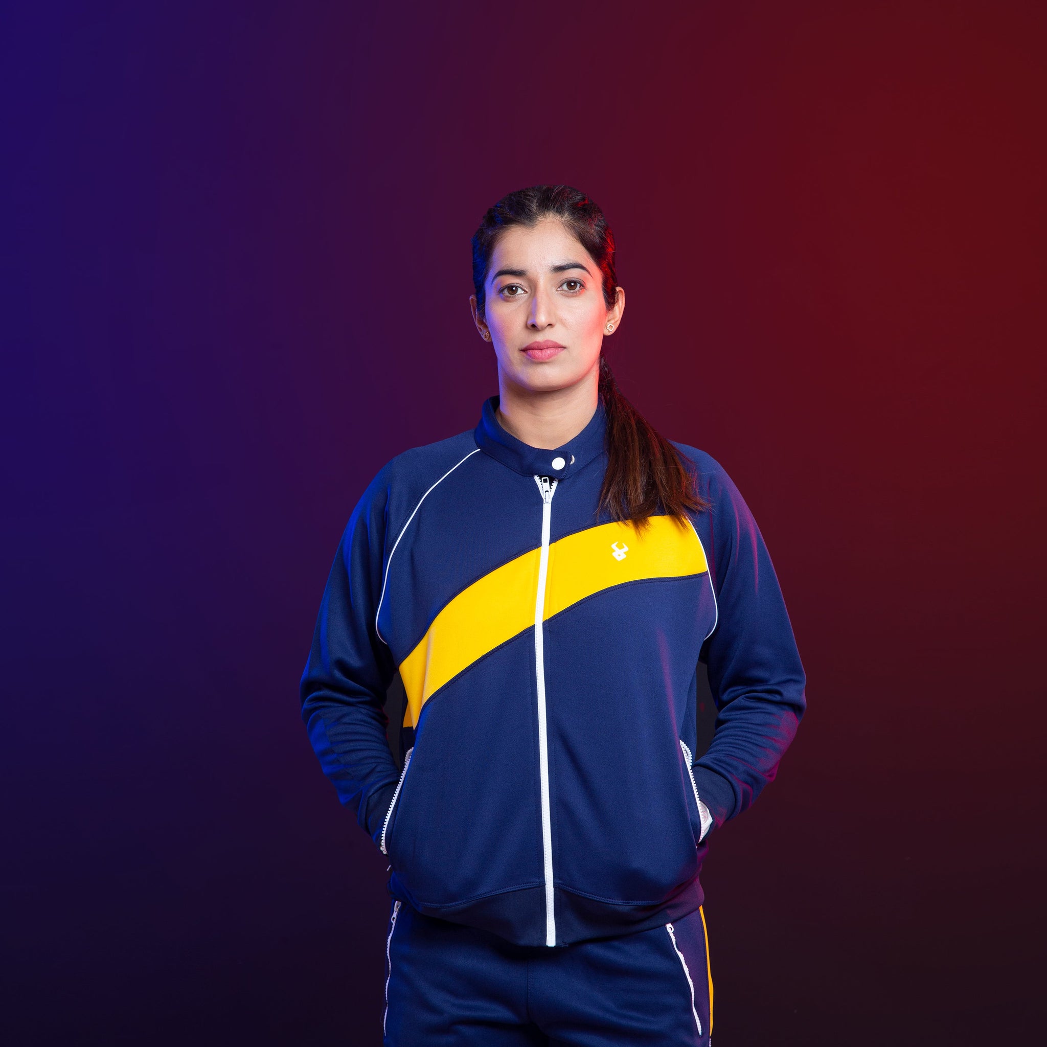 Fireox Women Tracksuit Navy Blue Yellow, 2023