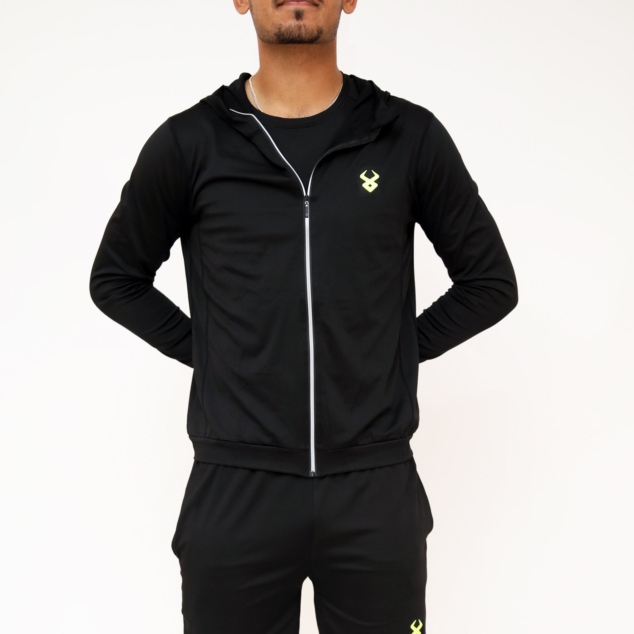 Fireox Mens Activewear Hoodie, Black Green