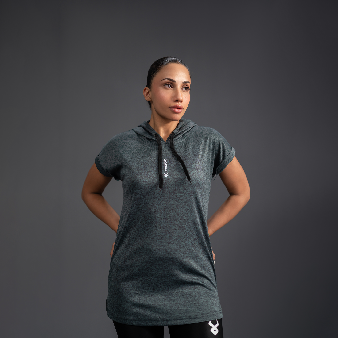 Fireox Women Short Sleeved Hoodie, Dark Grey, 2025