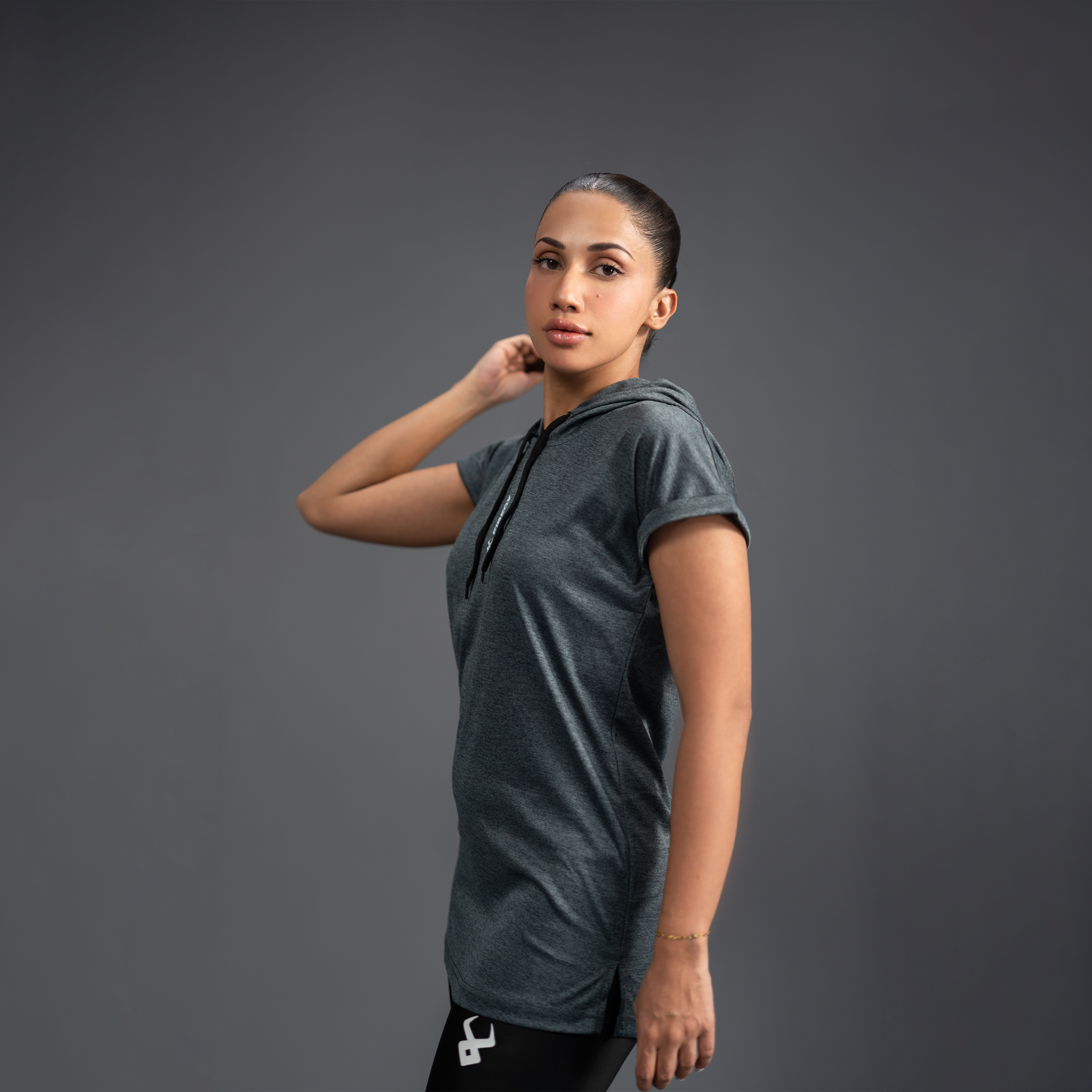 Fireox Women Short Sleeved Hoodie, Dark Grey, 2025