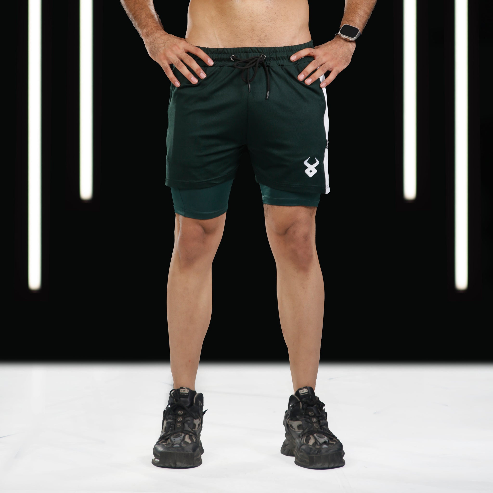 FIREOX Actifit Shorts, Green White Panel, 2024