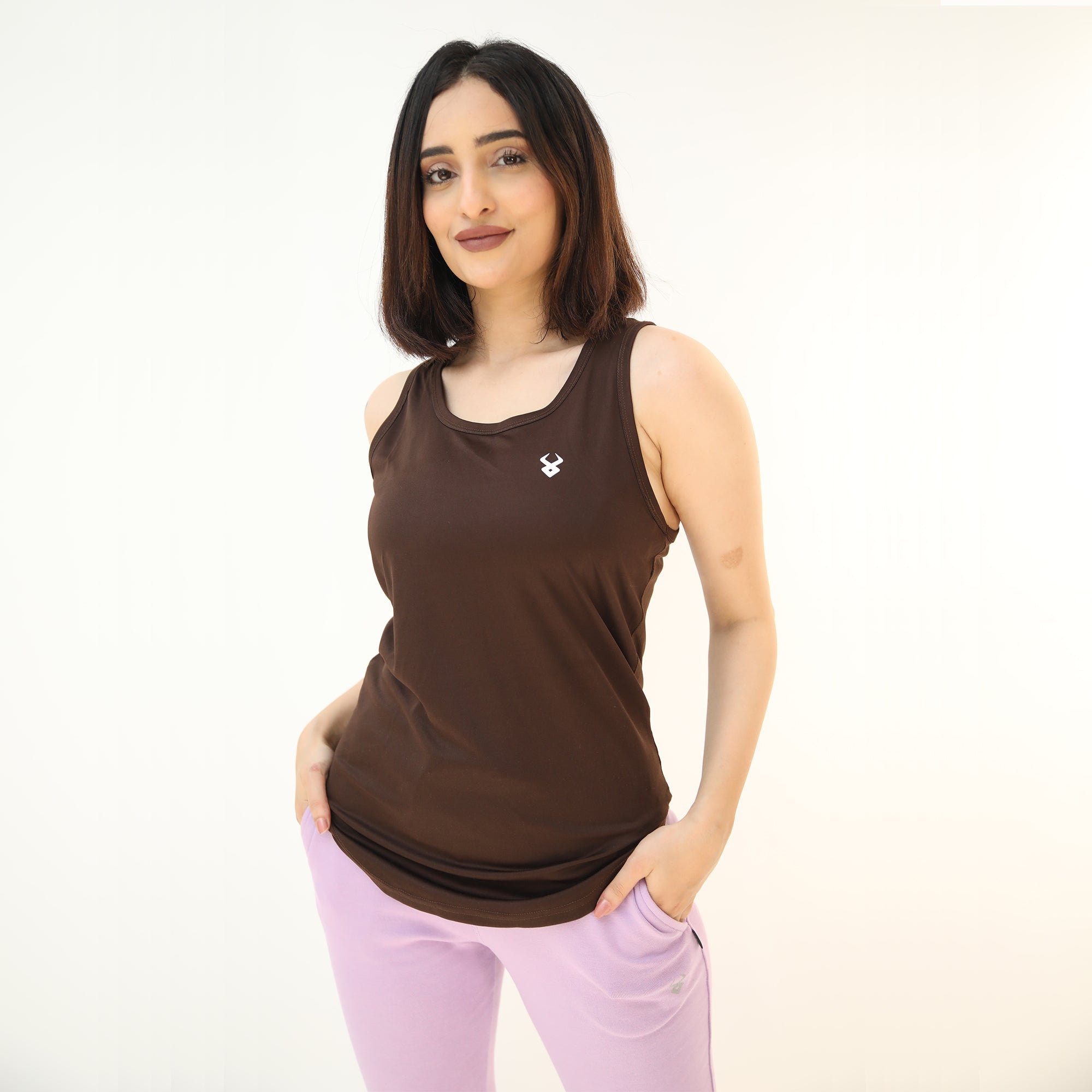 Fireox Activewear Women Tank Top, Brown, 2023