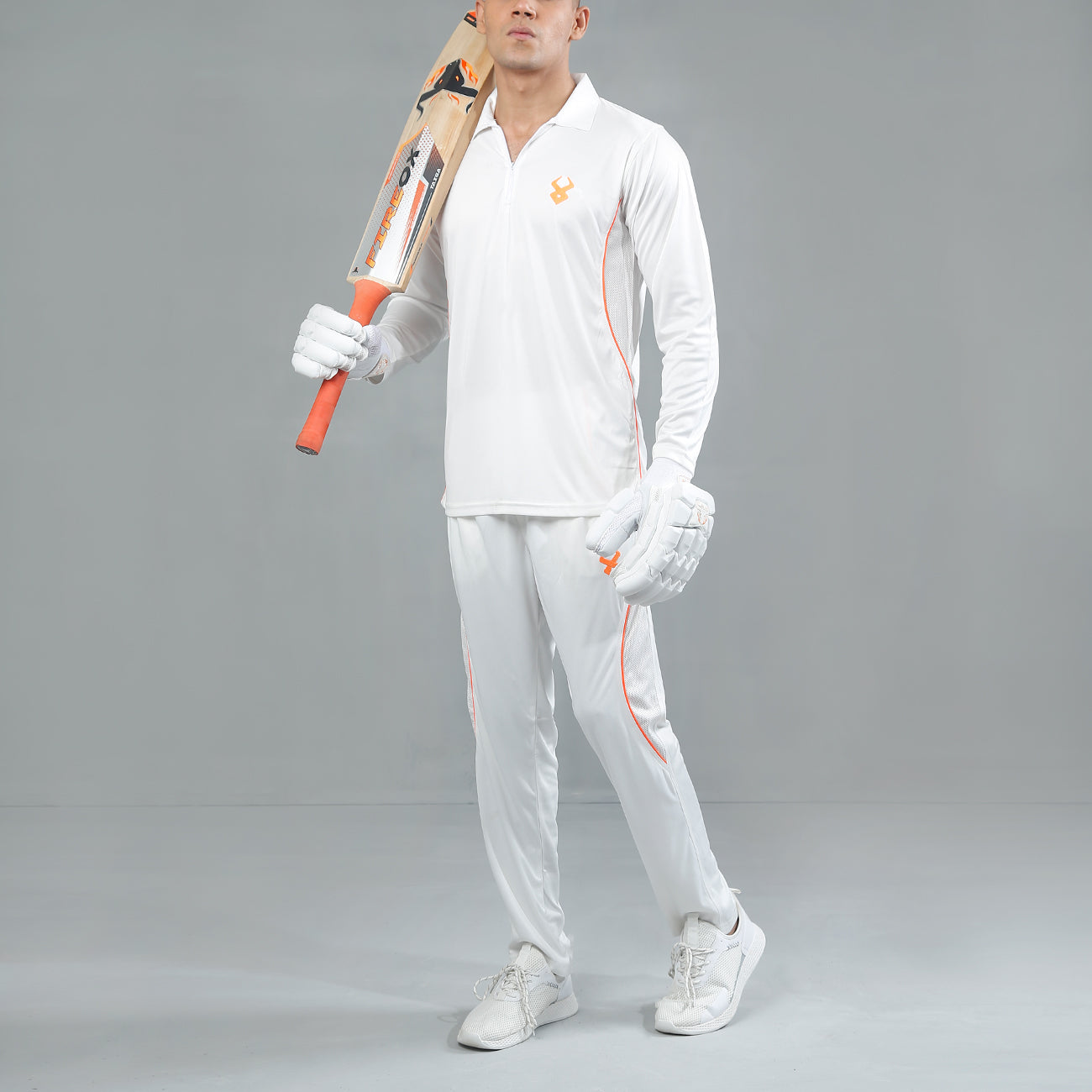 FIREOX Cricket Kit Full Sleeve, White, Orange, D2