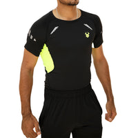 Fireox Mens Compression Half Sleeve Shirt, Black Green