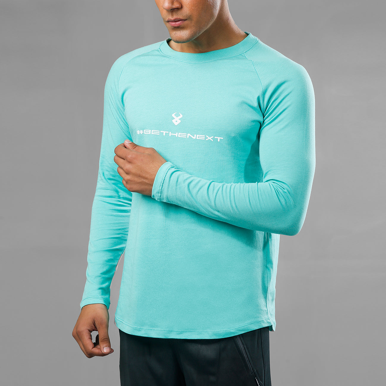 FIREOX Cotton T-Shirt, Full Sleeves, Round Neck, Cyan, 2022