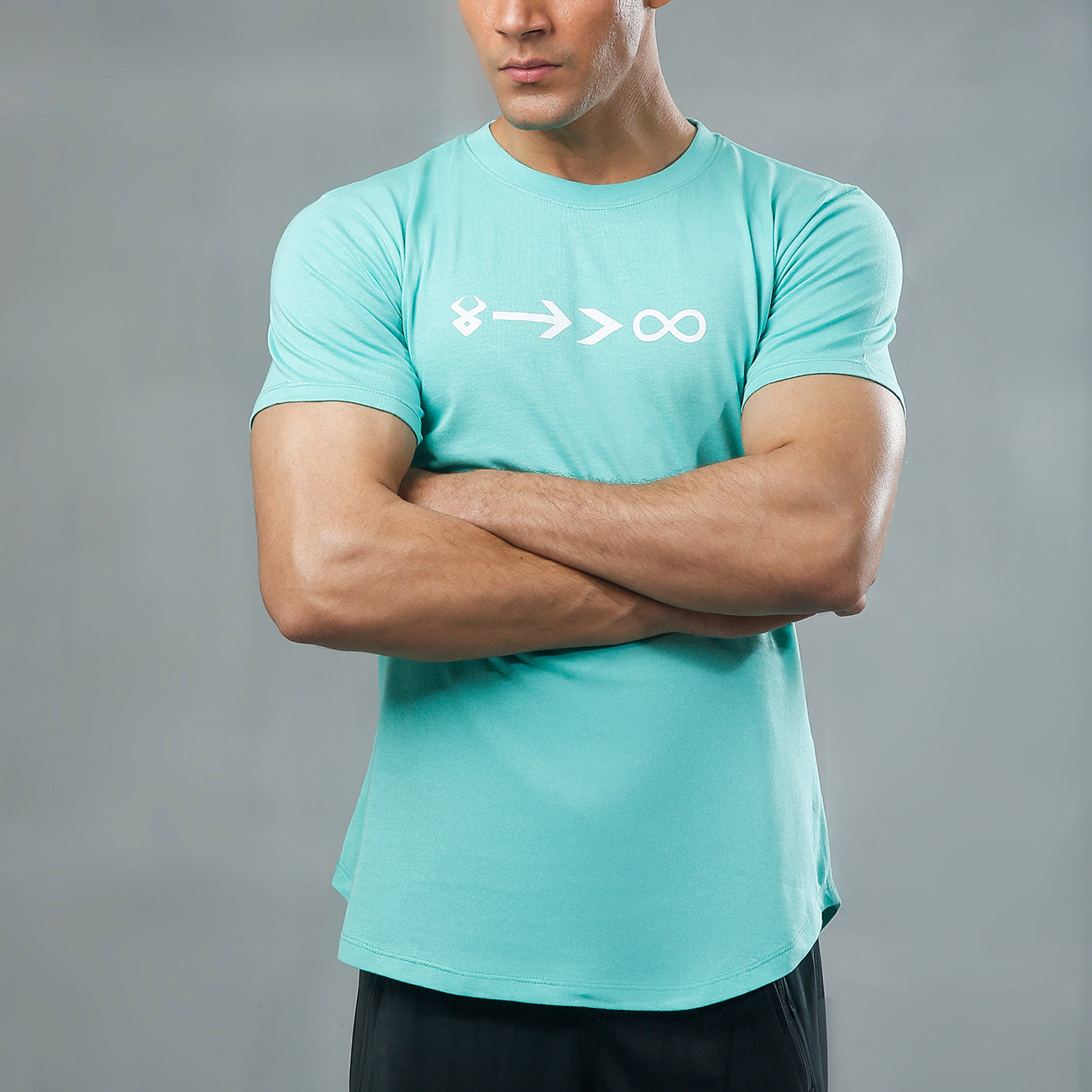 FIREOX Cotton T-Shirt, Half Sleeves, Round Neck, Cyan