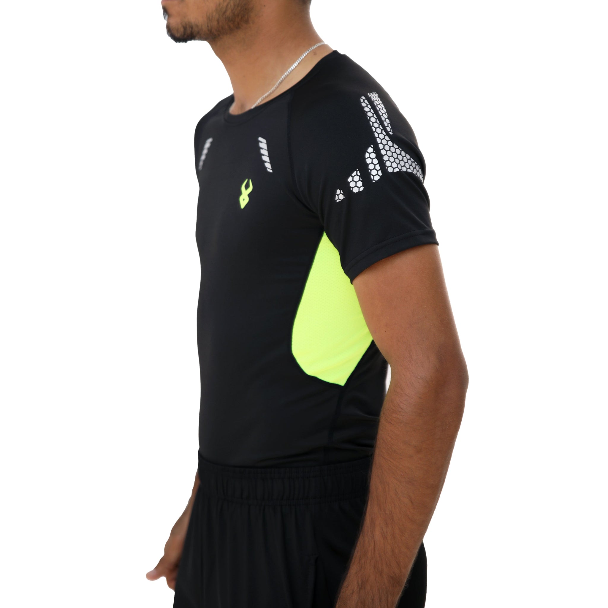 Fireox Mens Compression Half Sleeve Shirt, Black Green