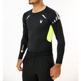 Fireox Mens Compression Full Sleeve Shirt, Black Green