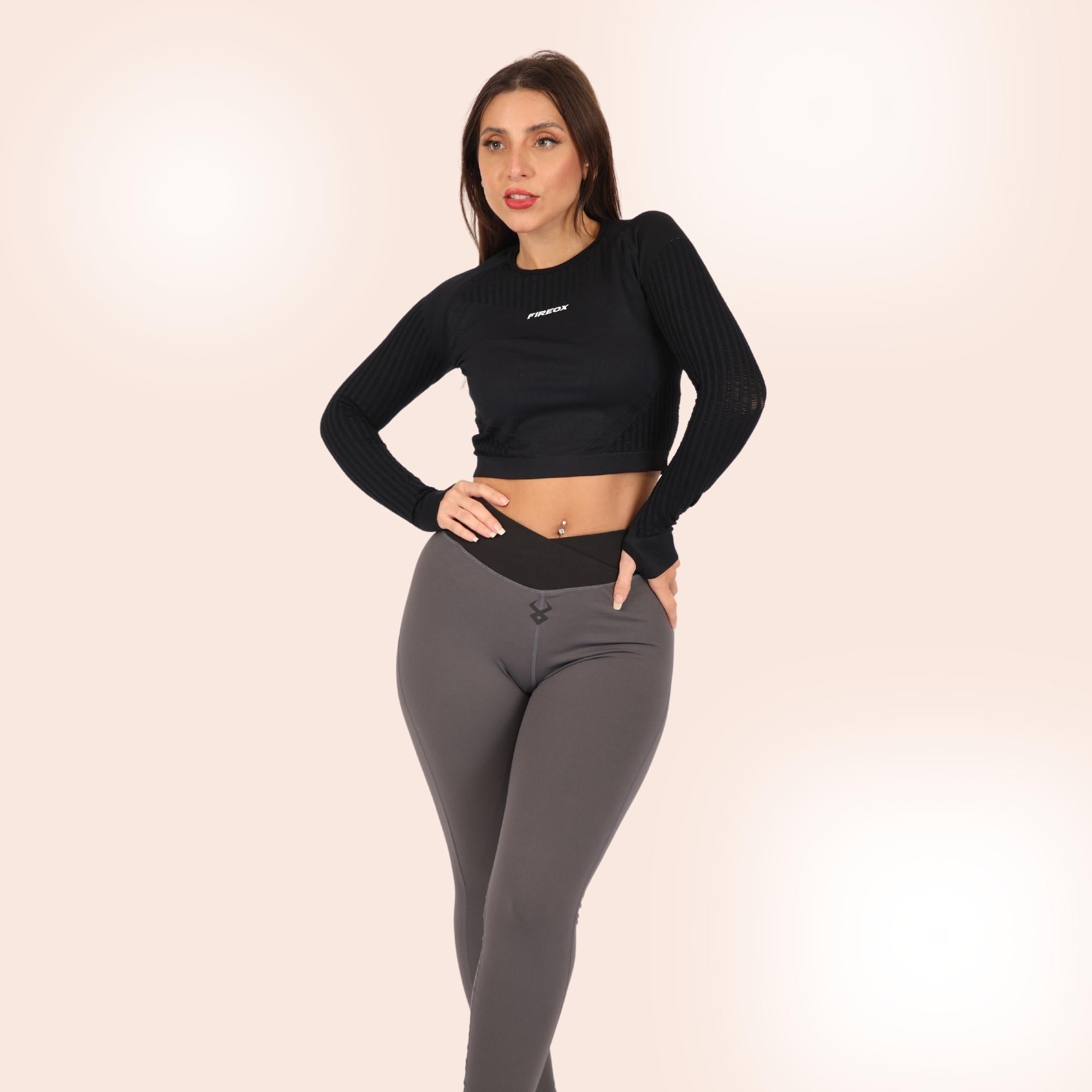 Fireox Crop Top Long Sleeve, Black