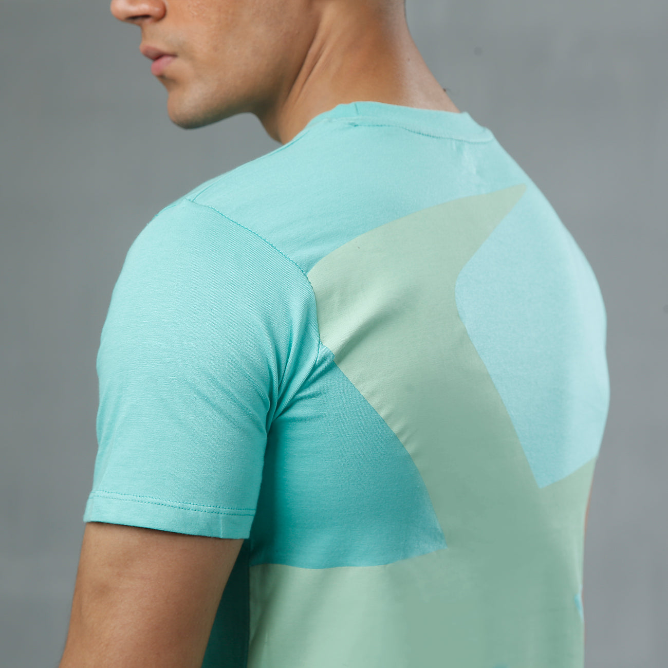 FIREOX Cotton T-Shirt, Half Sleeves, Round Neck, Cyan