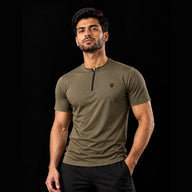FIREOX Men’s zip-up T-shirt, Olive Green, 2026