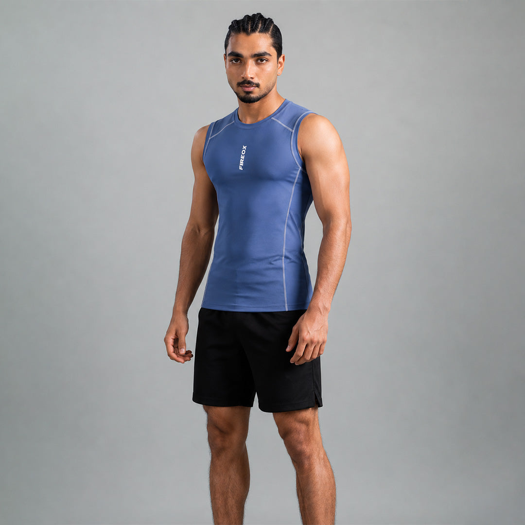 FIREOX Men’s Sleeveless Base Layer Shirt, Sky Blue