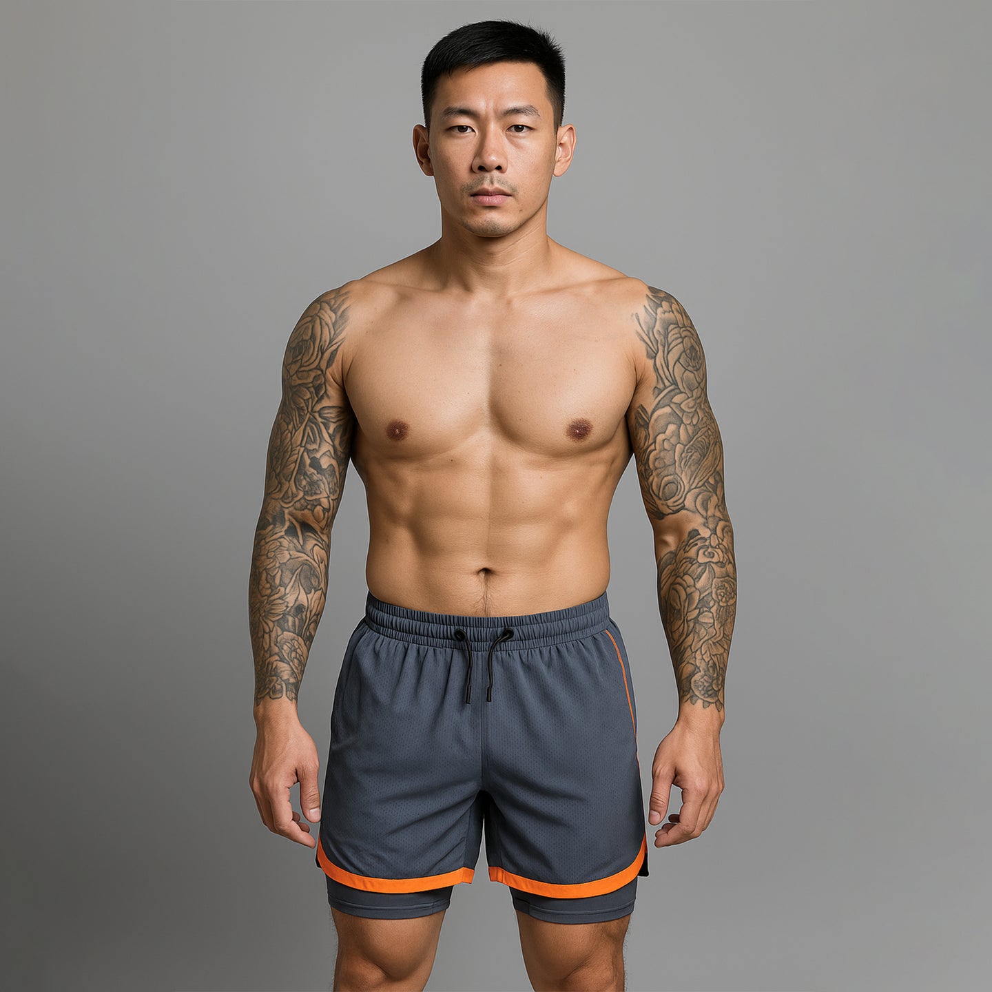 FIREOX Activewear Lycra Mesh Compression Shorts, Charcoal Orange, D4, 2025