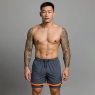 FIREOX Activewear Lycra Mesh Compression Shorts, Charcoal Orange, D4, 2025