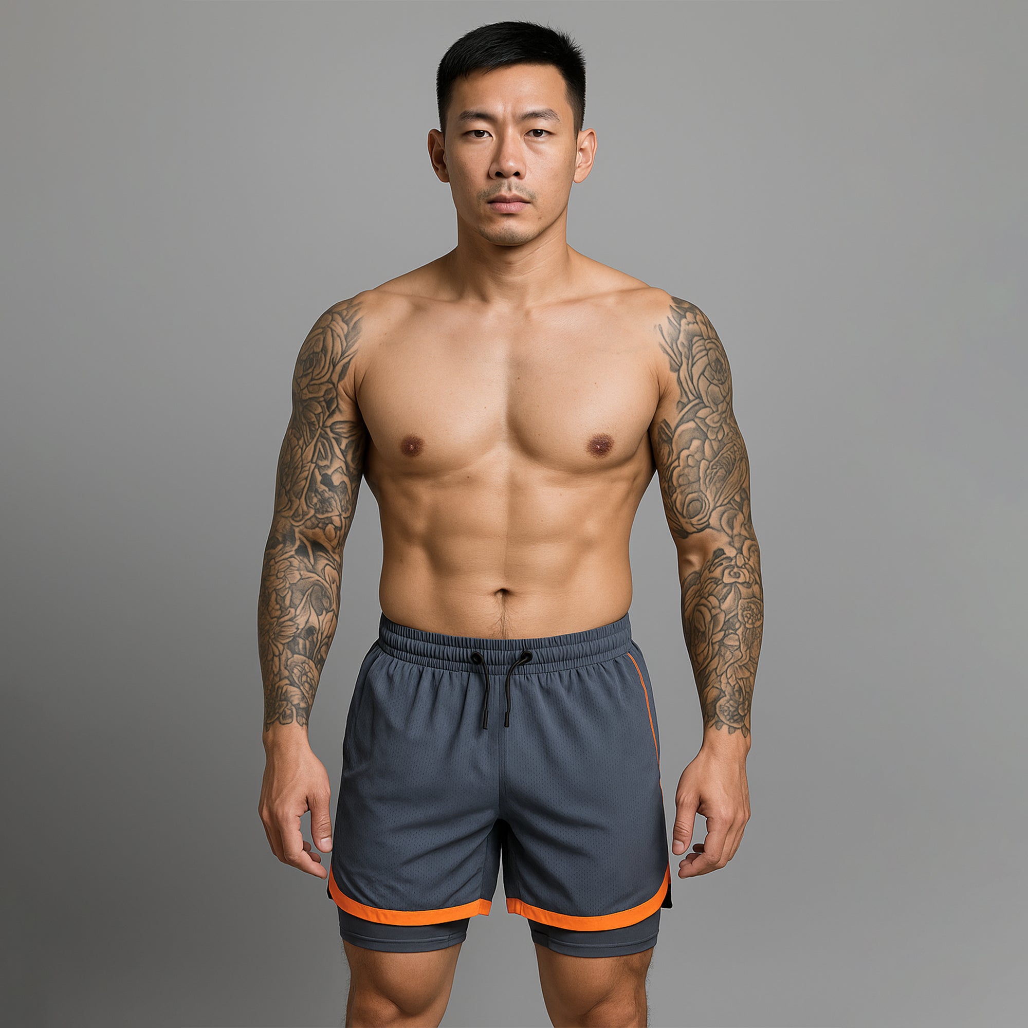 FIREOX Activewear Lycra Mesh Compression Shorts, Charcoal Orange, D4, 2025