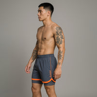 FIREOX Activewear Lycra Mesh Compression Shorts, Charcoal Orange, D4, 2025