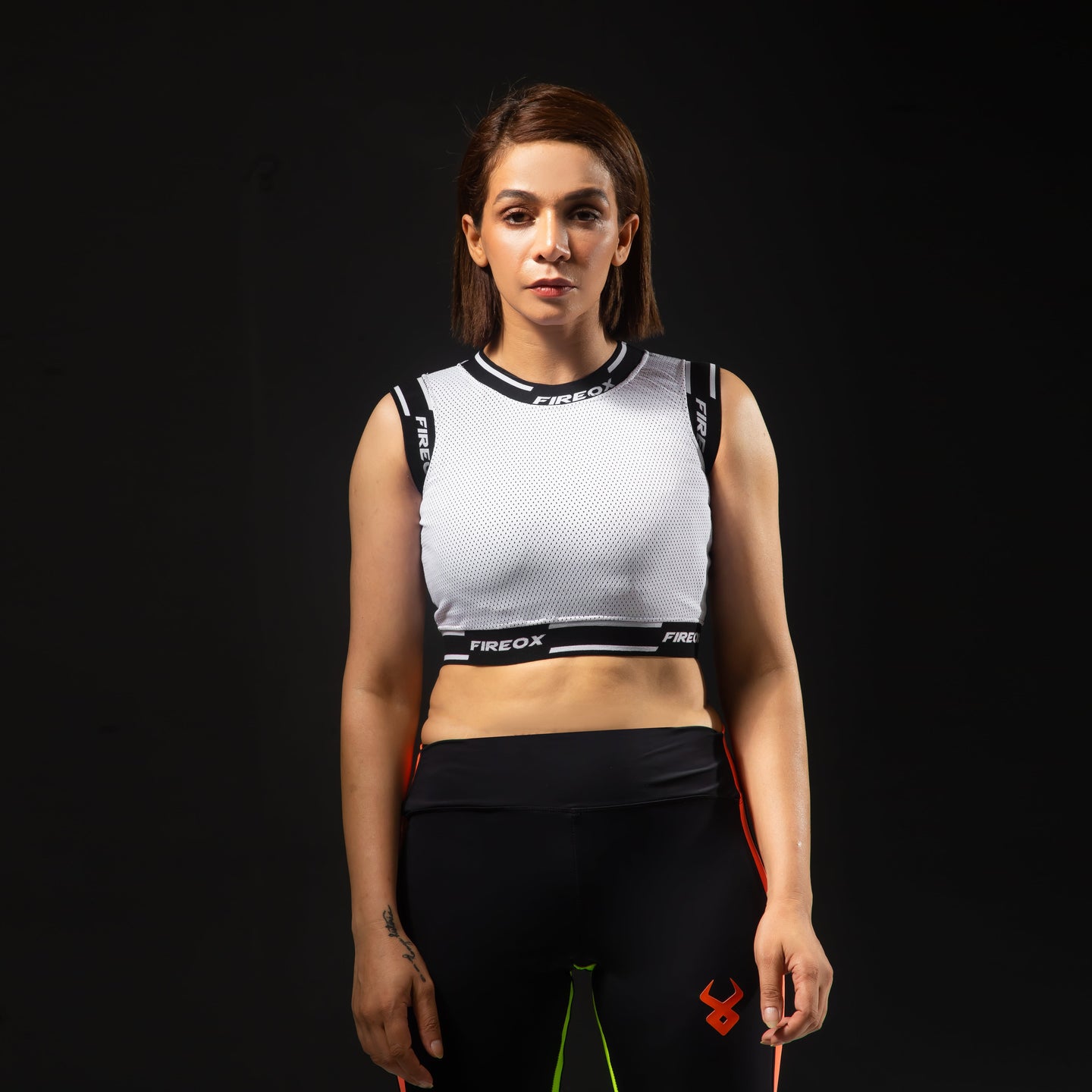 Fireox Activewear Women Crop Top 2.0, White Black, 2024