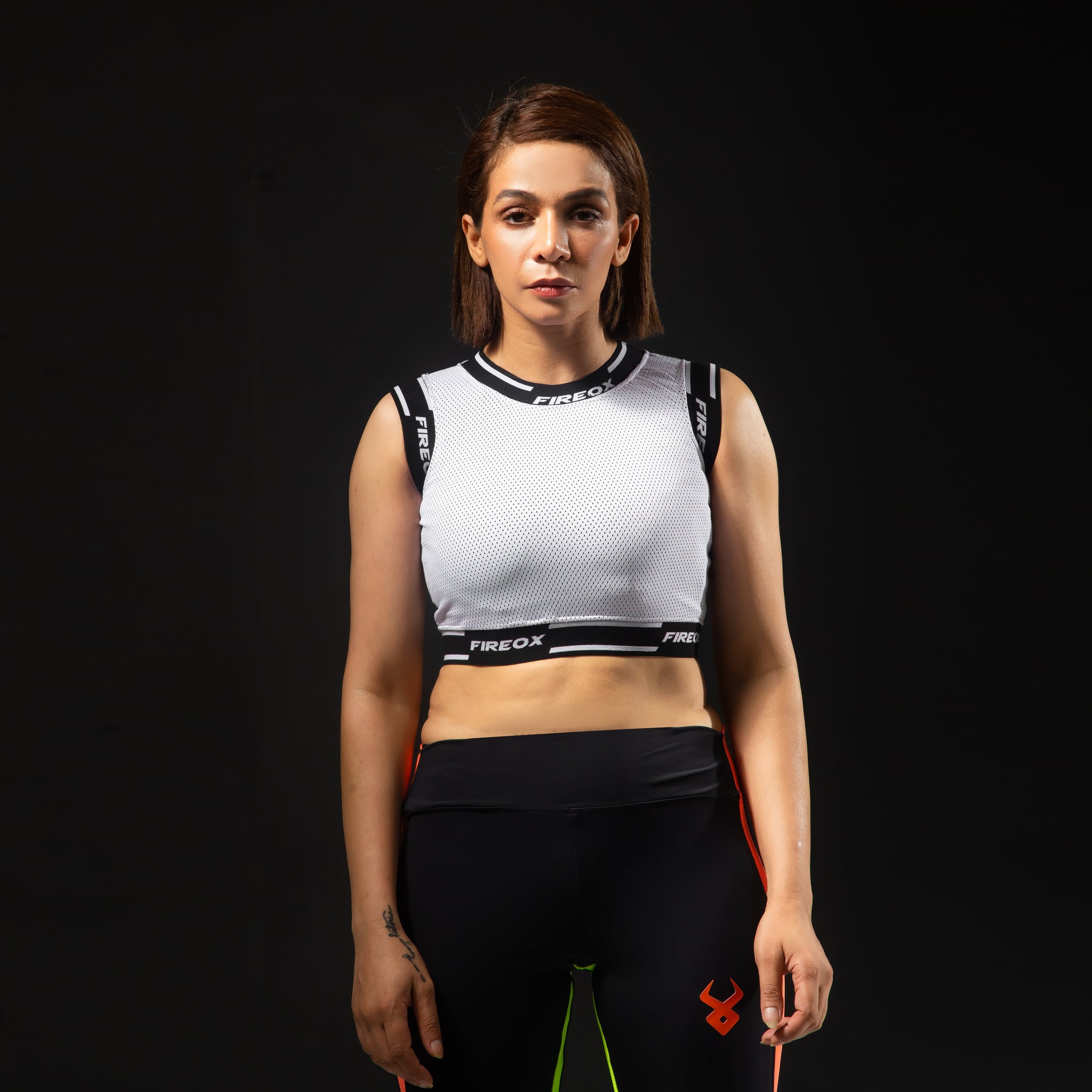 Fireox Activewear Women Crop Top 2.0, White Black, 2024