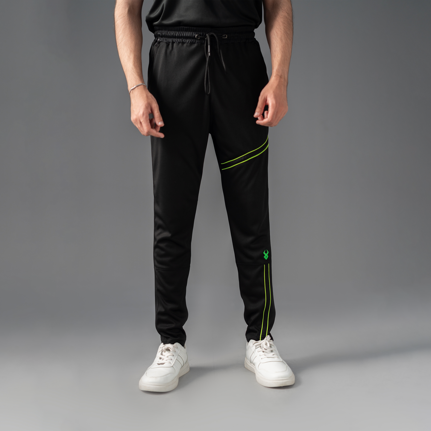 FIREOX Activewear Stripes Trouser, Black Florescent Green