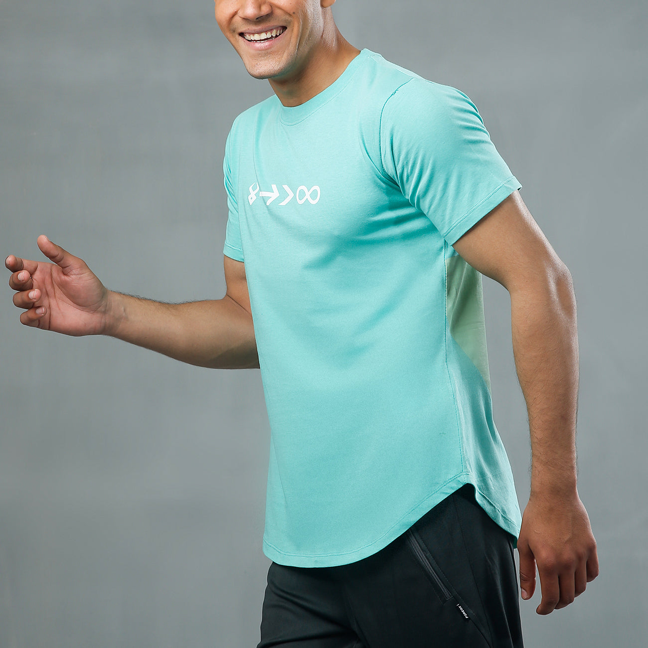 FIREOX Cotton T-Shirt, Half Sleeves, Round Neck, Cyan