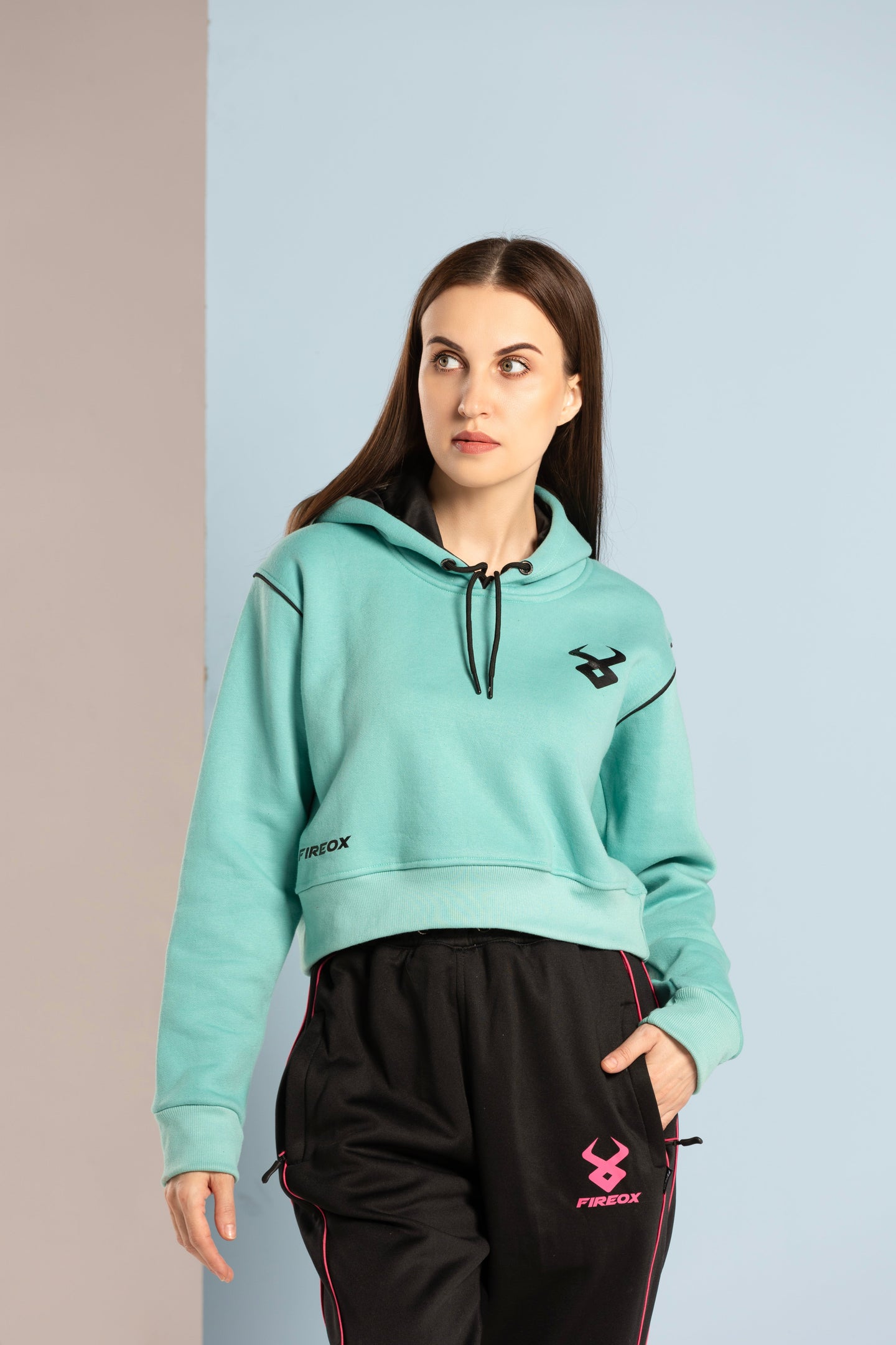 FIREOX Women Hoodie, Cyan, 2024