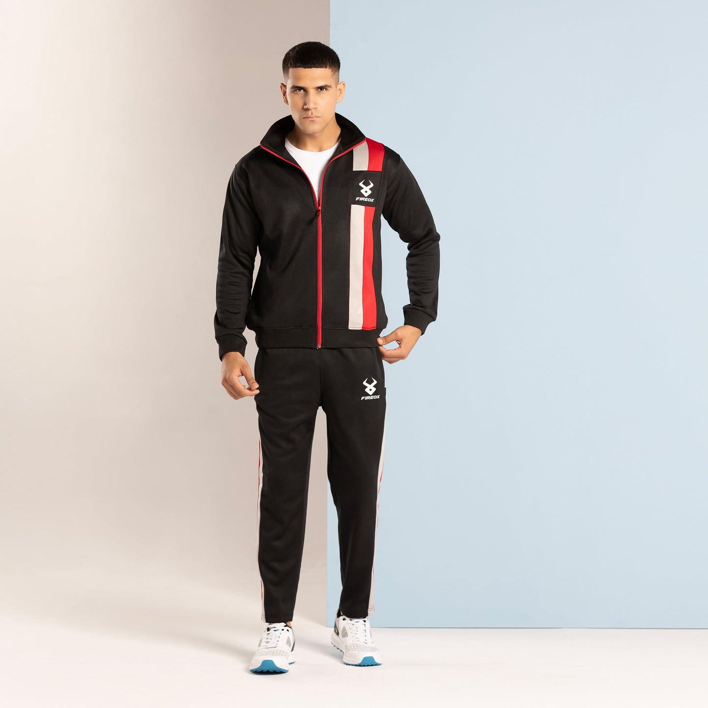 FIREOX Activewear Tracksuit, Black Red Grey, 2024