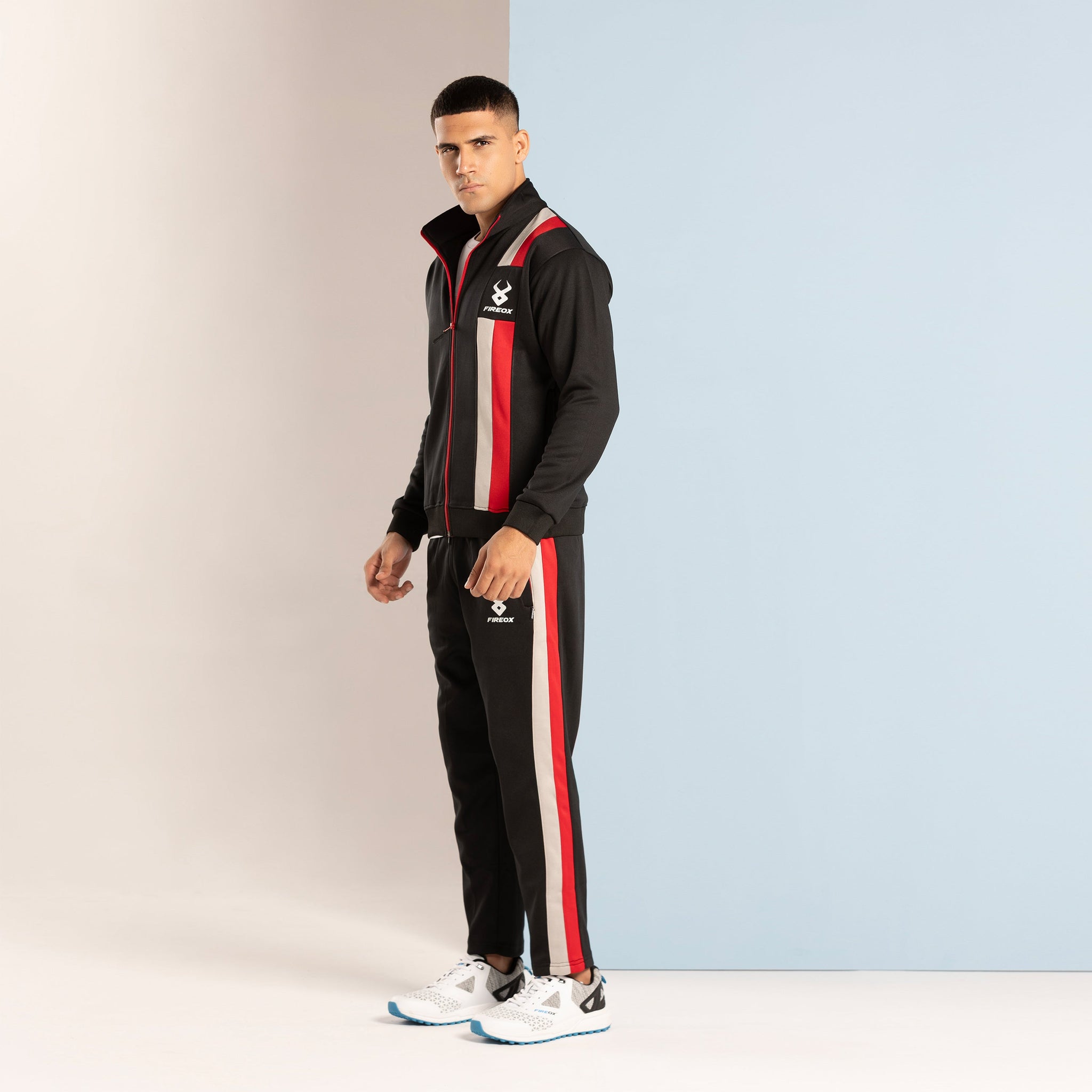 FIREOX Activewear Tracksuit, Black Red Grey, 2024