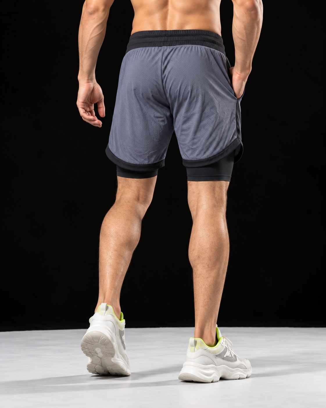 FIREOX Activewear Lycra Mesh Double Shorts, Charcoal Black, D2, 2026