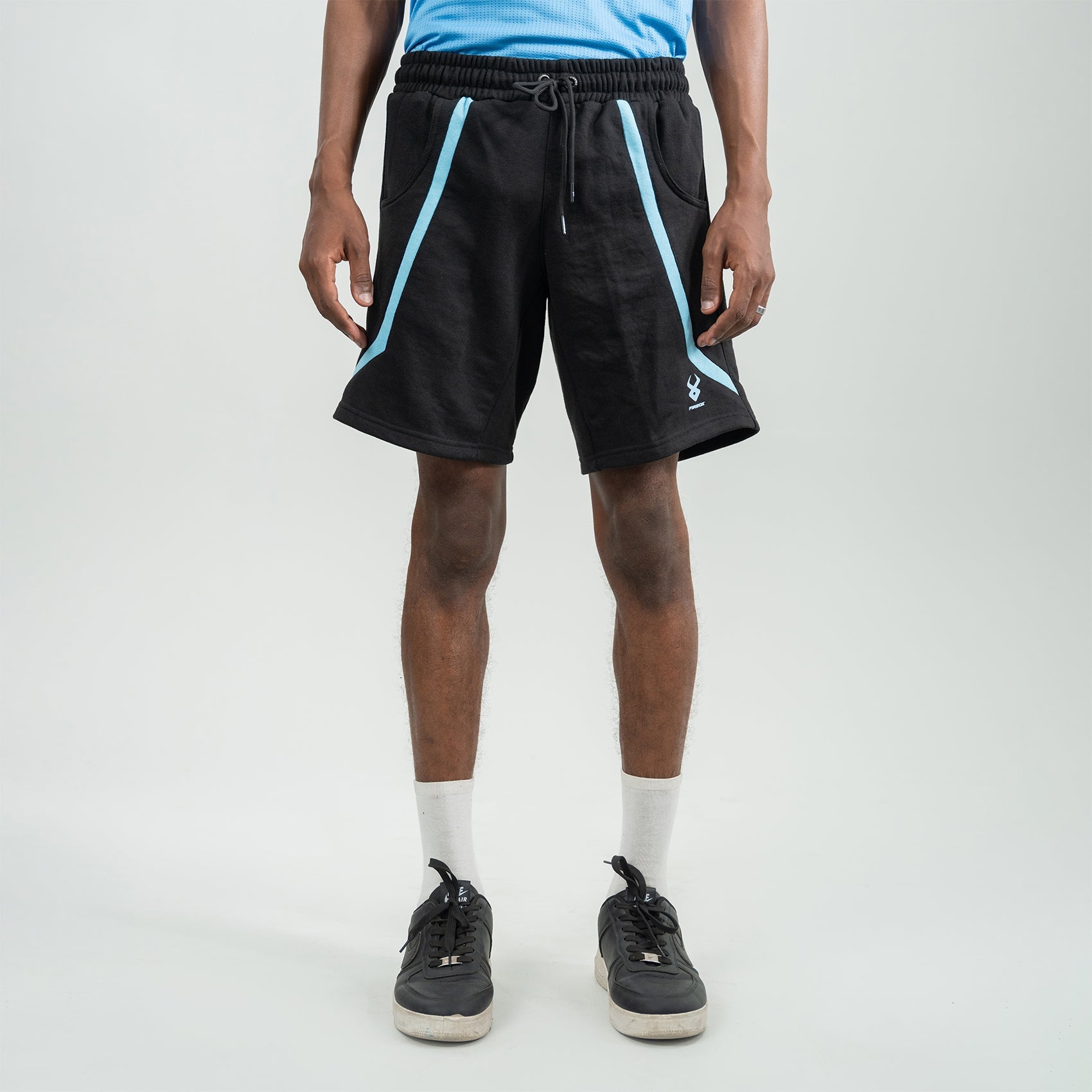 FIREOX MEN Cotton Terry Shorts, Black Teal, D7-1, 2025