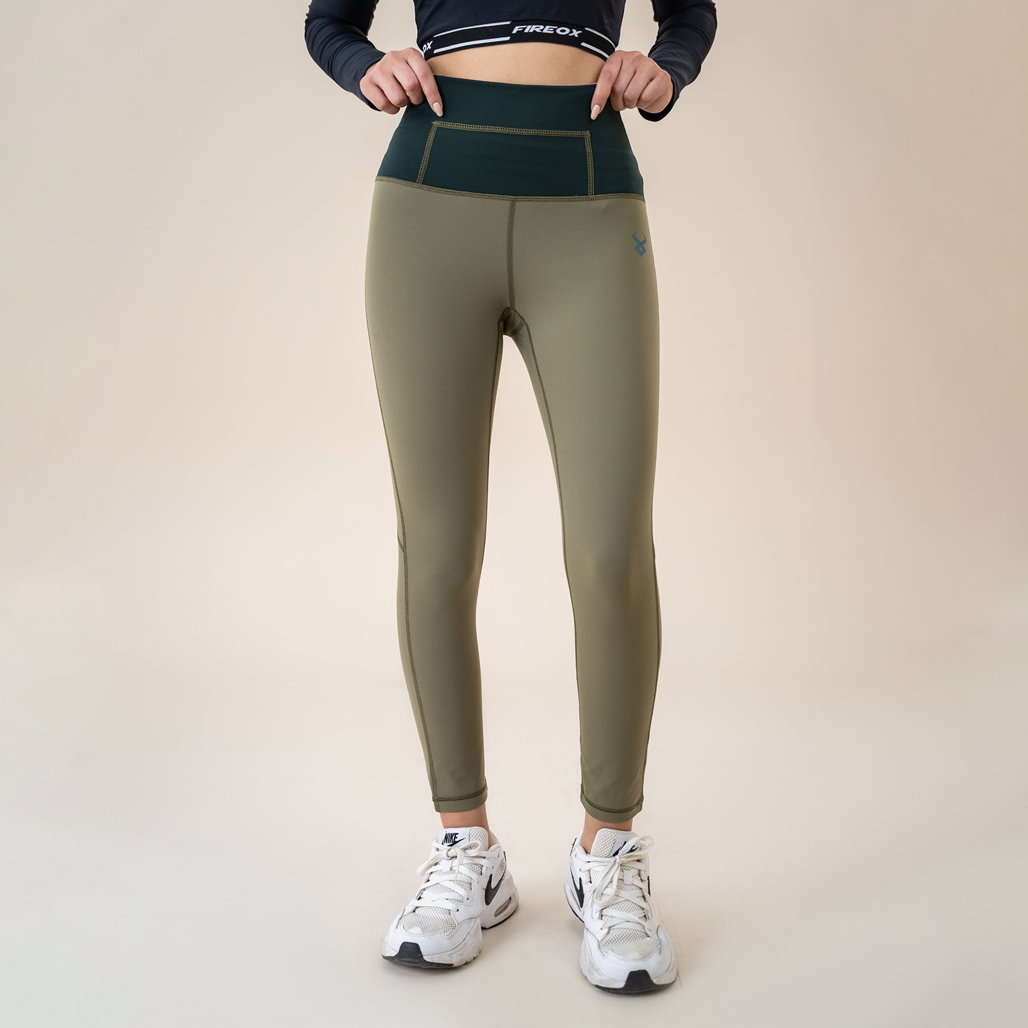 FIREOX Activewear Women Leggings, Olive Green
