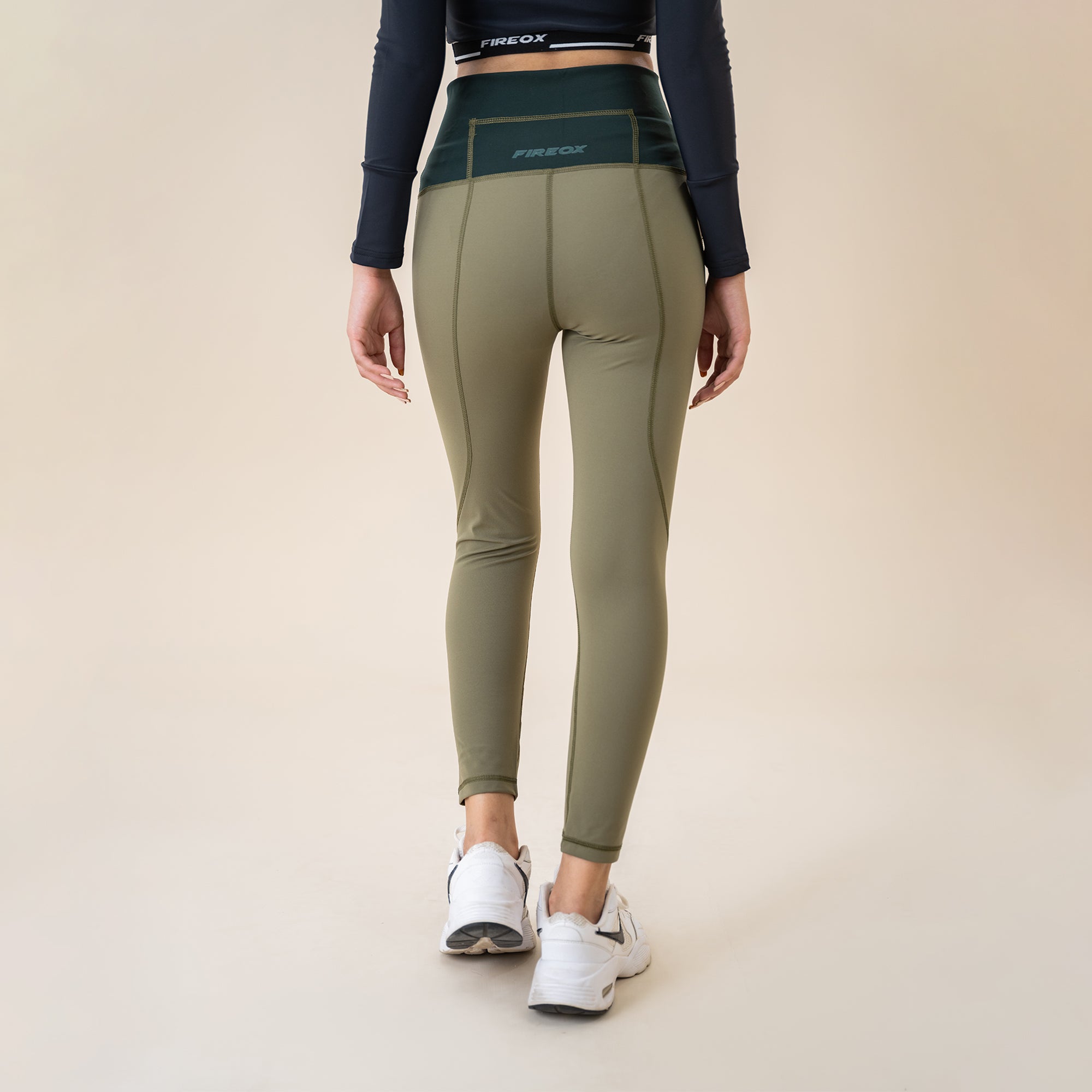 FIREOX Activewear Women Leggings, Olive Green