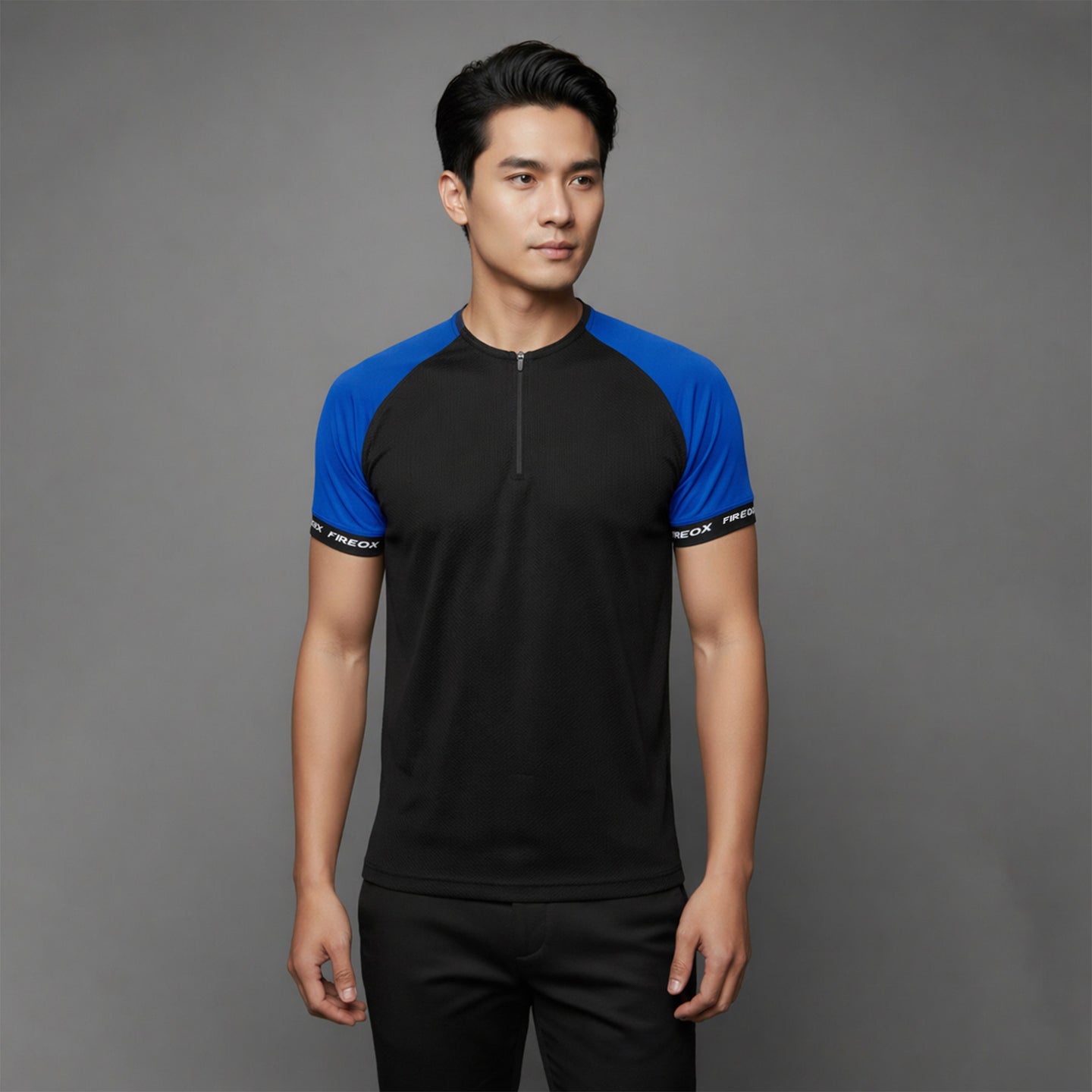 FIREOX Men’s Lycra Interlock Zip-up T-shirt, Royal Blue, 2025