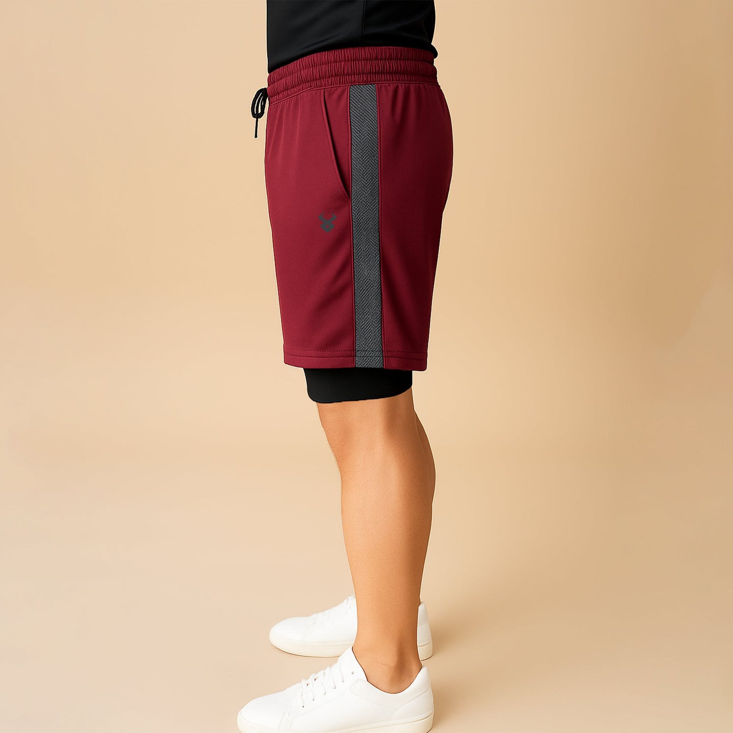 FIREOX Activewear Double Shorts, Maroon Black, D1, 2025