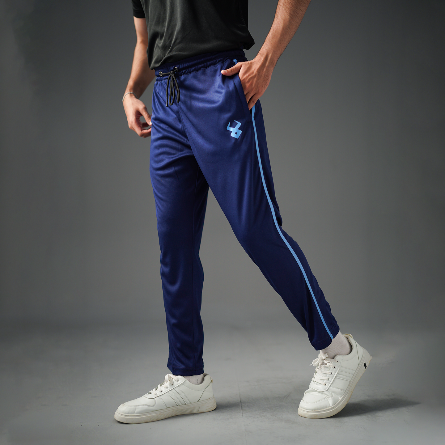 FIREOX Activewear FlowFit Side Stripe Trouser, Navy Blue Sky