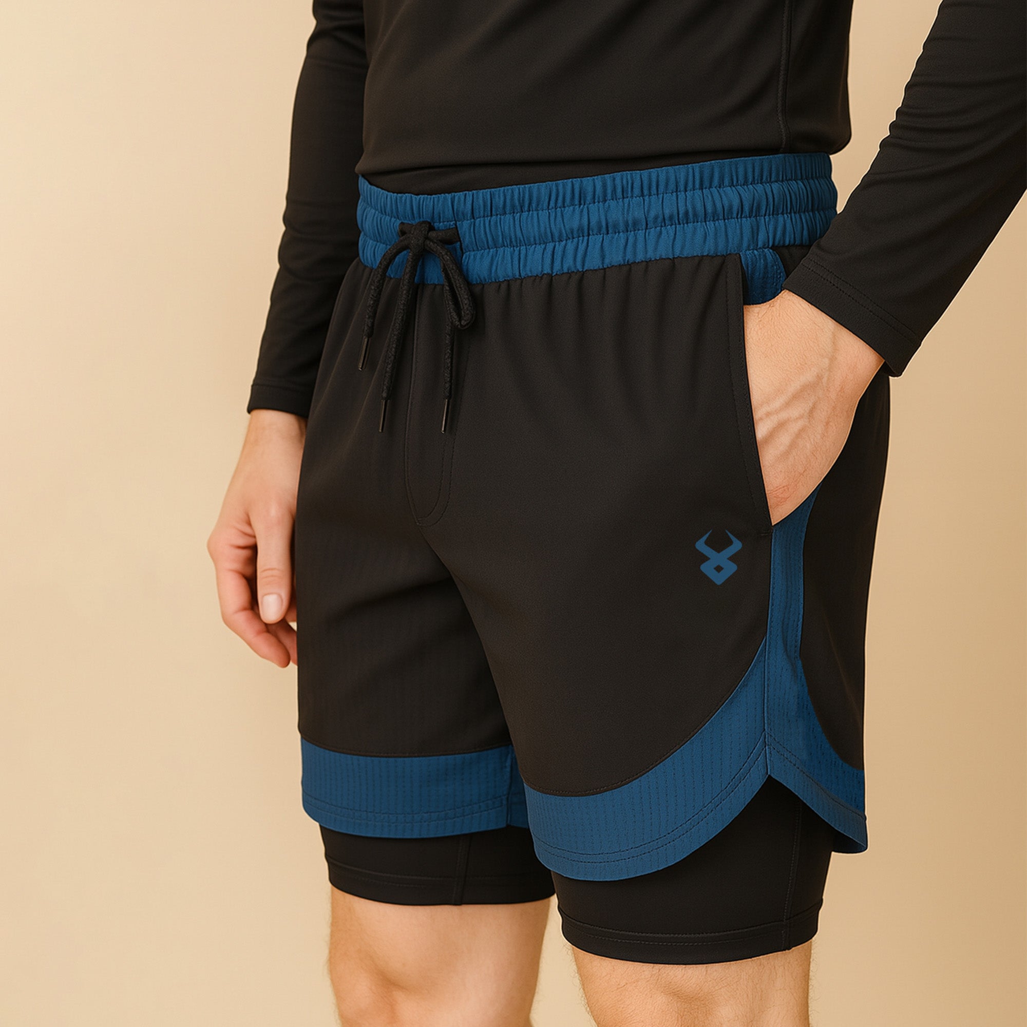 FIREOX Activewear Lycra Mesh Compression Shorts, Black Petroleum, D3, 2025