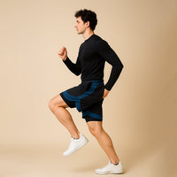 FIREOX Activewear Lycra Mesh Compression Shorts, Black Petroleum, D3, 2025