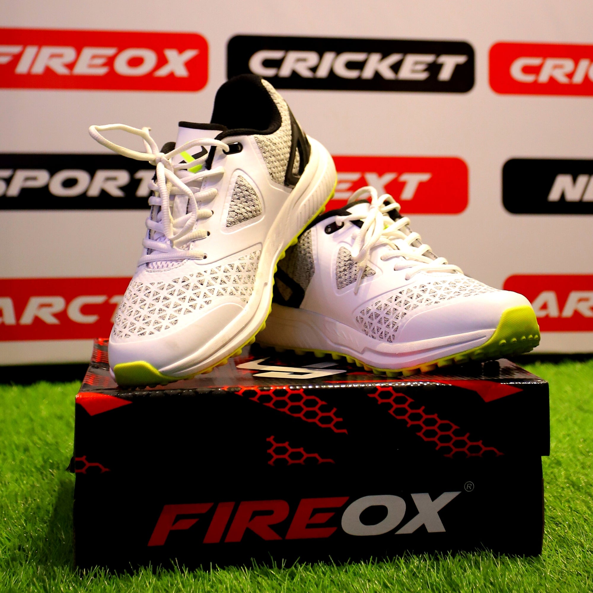 Fireox Cricket Shoes for Men White Lime