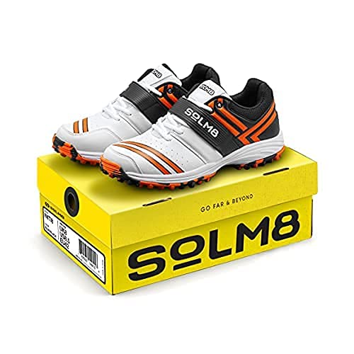 SOLM8-Cricket Shoes for Men Rubber Spikes with Gel Insole, All Round Performance Footwear for Turf & Grass